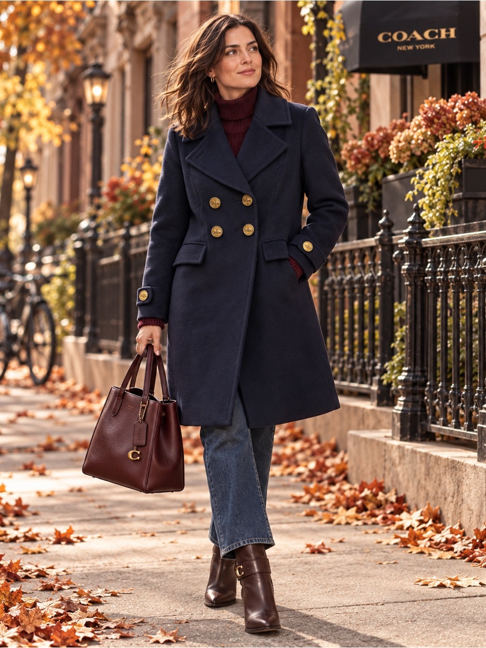 Coach 1941 Double Breasted Navy Wool Coat Gold Buttons Size 8